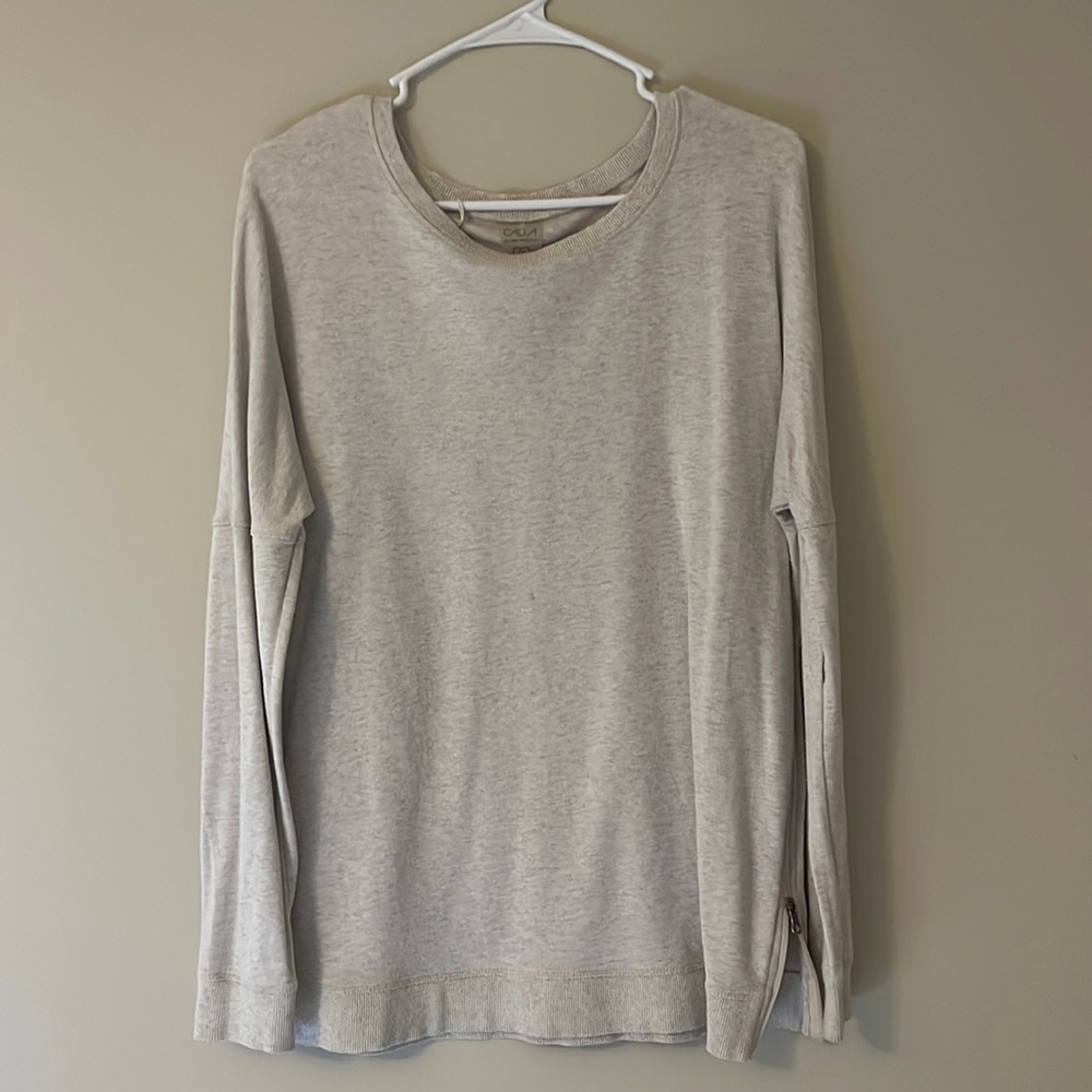 Calia womens sweater with zipper detail size medium heather oatmeal color